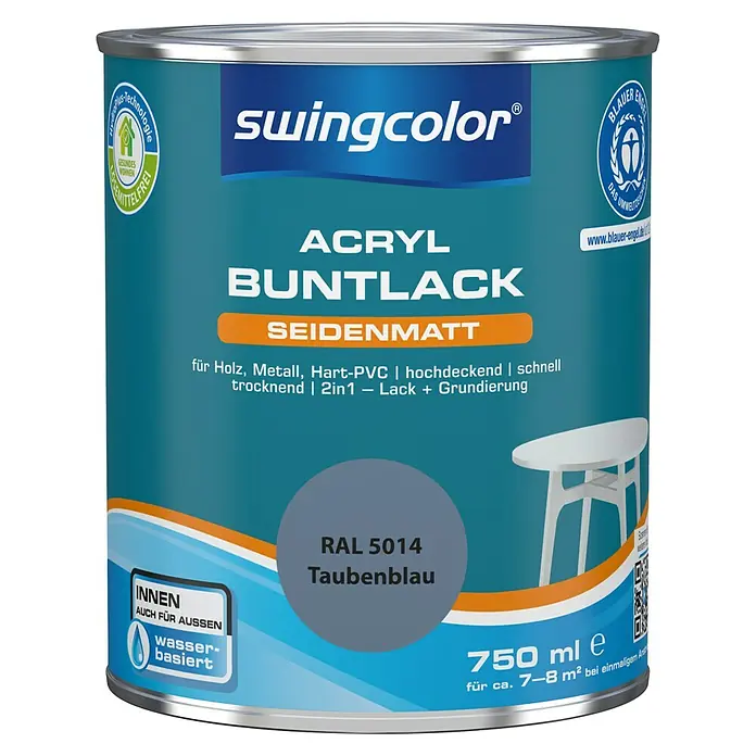 swingcolor Buntlack Acryl - Taubenblau, 750 ml, Seidenmatt - Vorderansicht