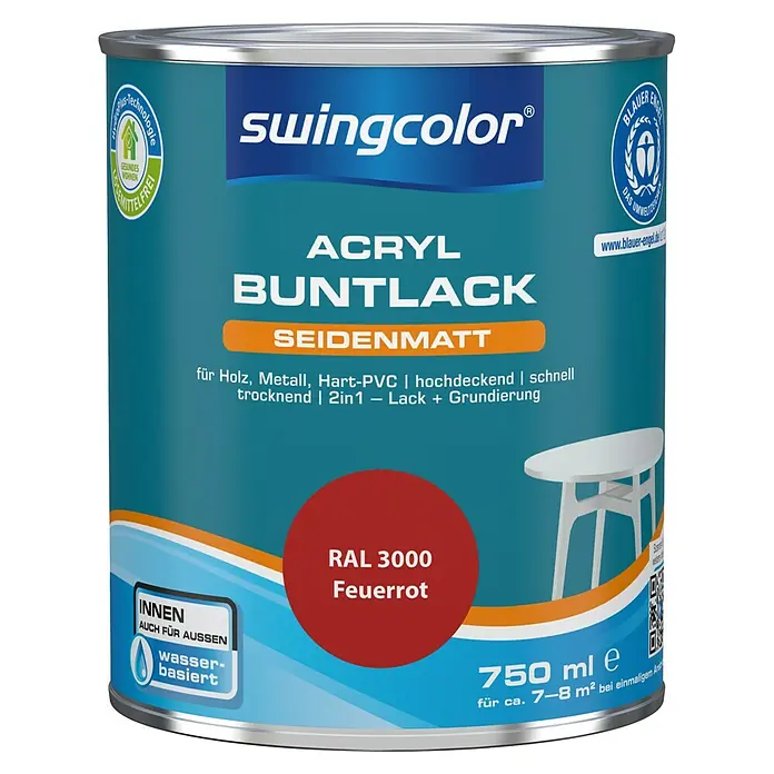 swingcolor Buntlack Acryl - Feuerrot, 750 ml, Seidenmatt - Vorderansicht