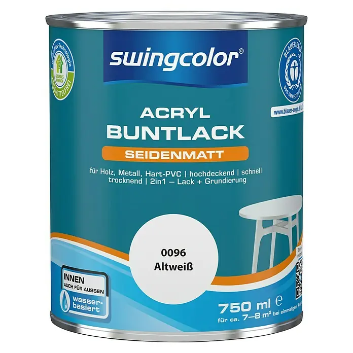 swingcolor Buntlack Acryl - Altweiß, 750 ml, Seidenmatt - Vorderansicht
