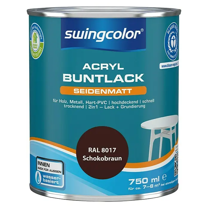 swingcolor Buntlack Acryl - Schokobraun, 750 ml, Seidenmatt - Vorderansicht
