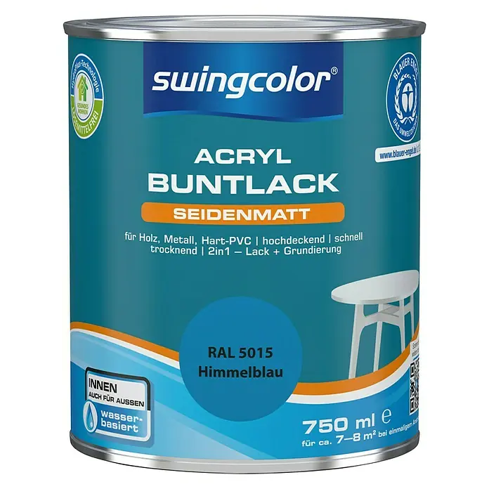 swingcolor Buntlack Acryl - Himmelblau, 750 ml, Seidenmatt - Vorderansicht