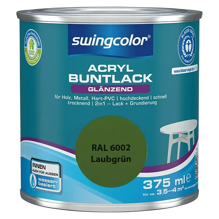 swingcolor Buntlack Acryl - Laubgrün, 375 ml, Glänzend, Wasserbasiert - Vorderansicht