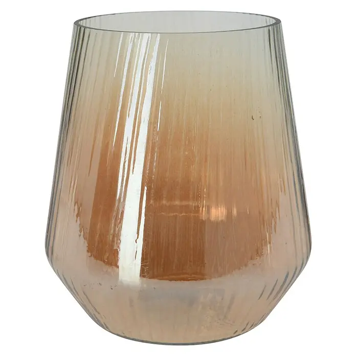 Theelichthouder - 20 cm, Bruin, Goud, Glas - Vooraanzicht