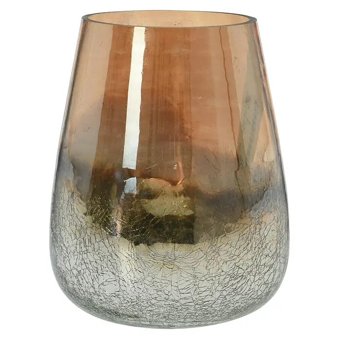 Theelichthouder - 13 cm, Bruin, Goud, Glas - Vooraanzicht