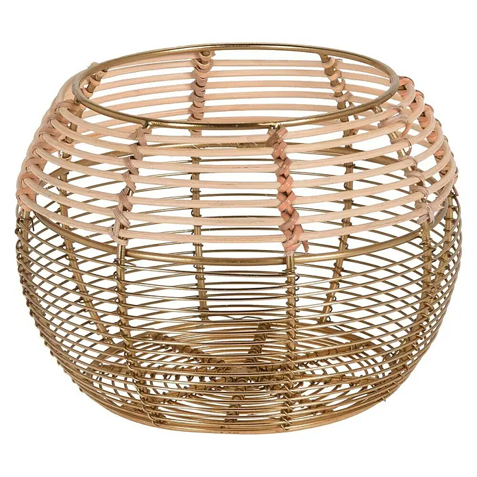Theelichthouder - 18 cm, Goud, Metaal - Vooraanzicht