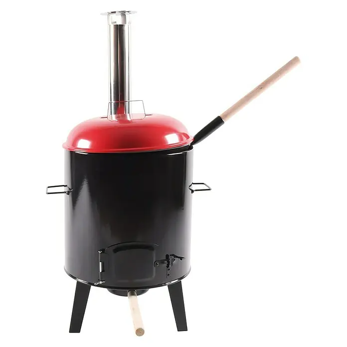Grillofen für Maroni - Ø x H: 42 x 91 cm, Schwarz/Rot - Vorderansicht