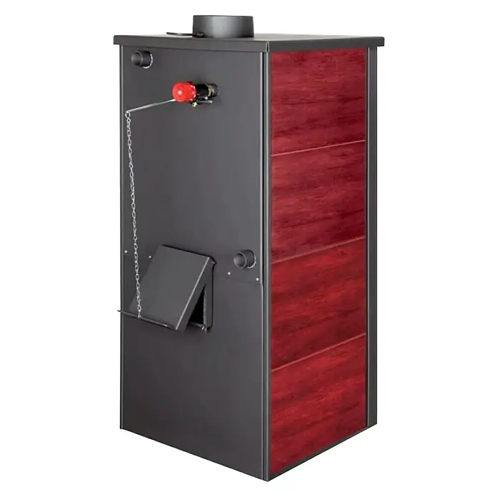 Kamin na drva Alpina Boiler - 24 kW, Kapacitet grijanja prostorije: 240 m³, Obloga: Keramika, Crvena - Dijagonalni pogled