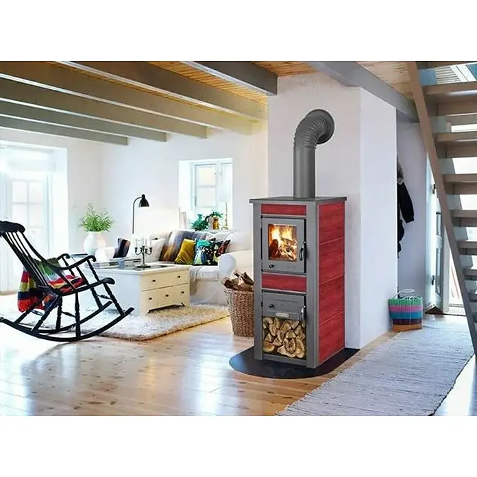 Kamin na drva Alpina Boiler - 24 kW, Kapacitet grijanja prostorije: 240 m³, Obloga: Keramika, Crvena - Živopisni prikaz