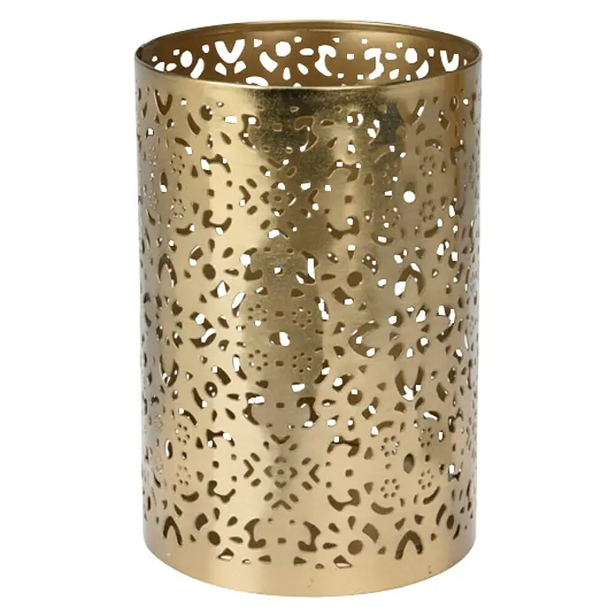 Theelichthouder - 15 cm, Goud, Metaal - Vooraanzicht