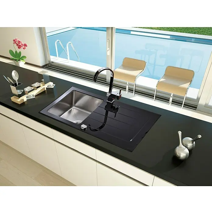Respekta Glasspüle New York - 86 x 50 cm, Edelstahl/Glas, Schwarz - Stimmungsaufnahme
