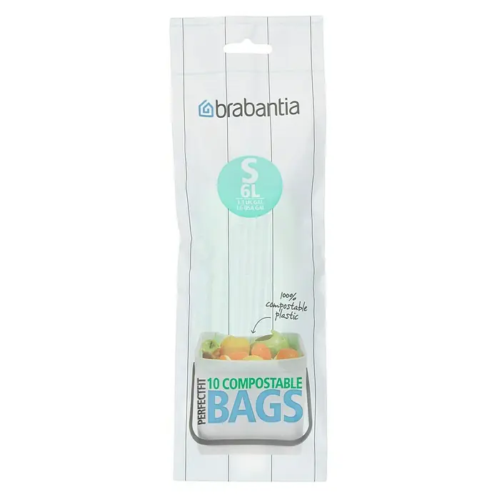 Brabantia Bolsas de basura Biodegradables - 6 l, 10 ud., Verde - Vista frontal
