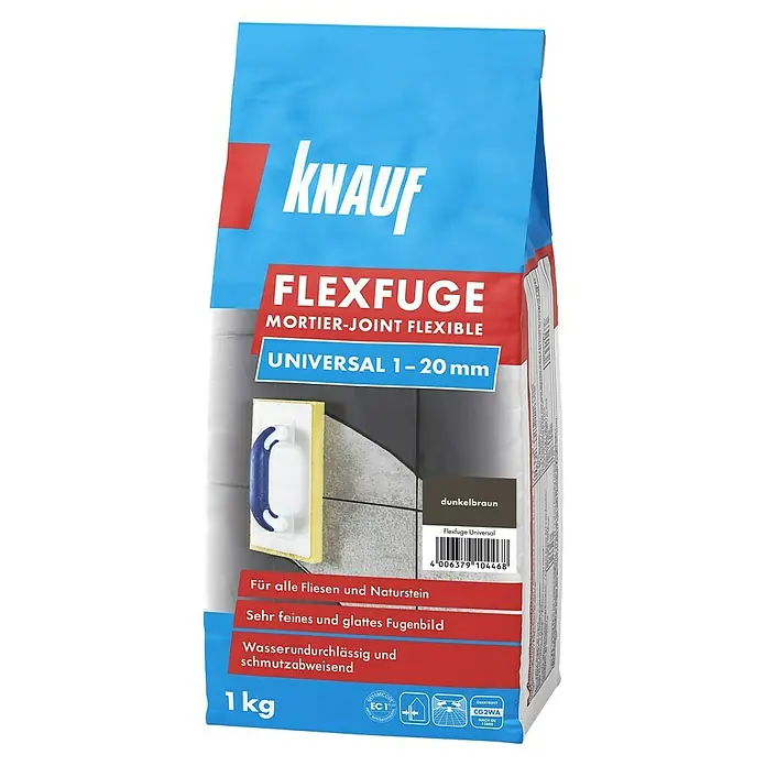 Knauf Flexfuge Universal - Dunkelbraun, 1 kg - Diagonale Ansicht