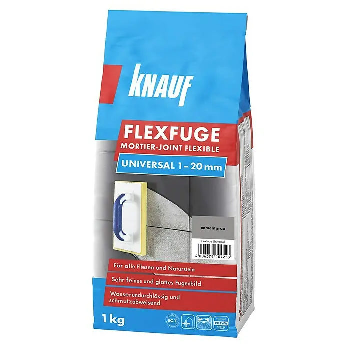 Knauf Flexfuge Universal - Zementgrau, 1 kg - Diagonale Ansicht