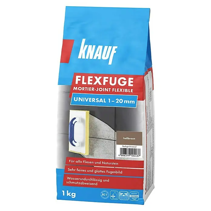 Knauf Flexfuge Universal - Hellbraun, 1 kg - Diagonale Ansicht