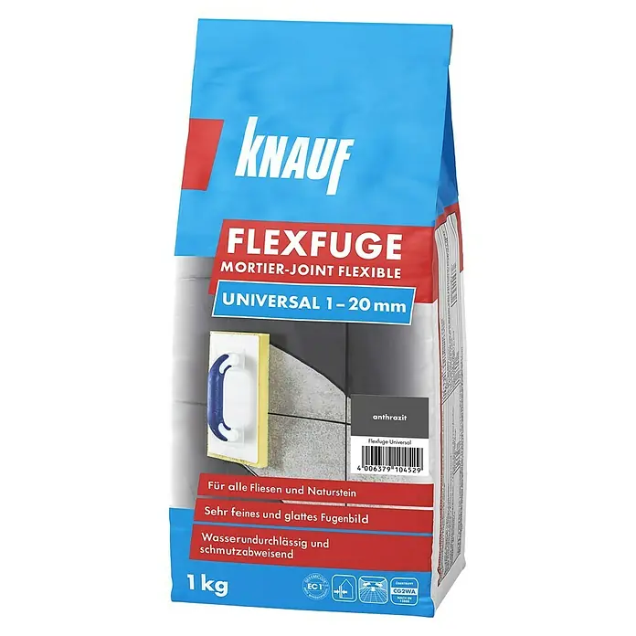 Knauf Flexfuge Universal - Anthrazit, 1 kg - Diagonale Ansicht