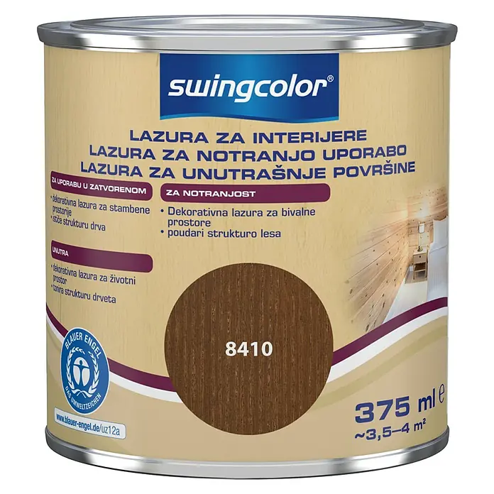 swingcolor Lazura za zaštitu drva - Orah, 375 ml, Na bazi vode - Pogled sprijeda