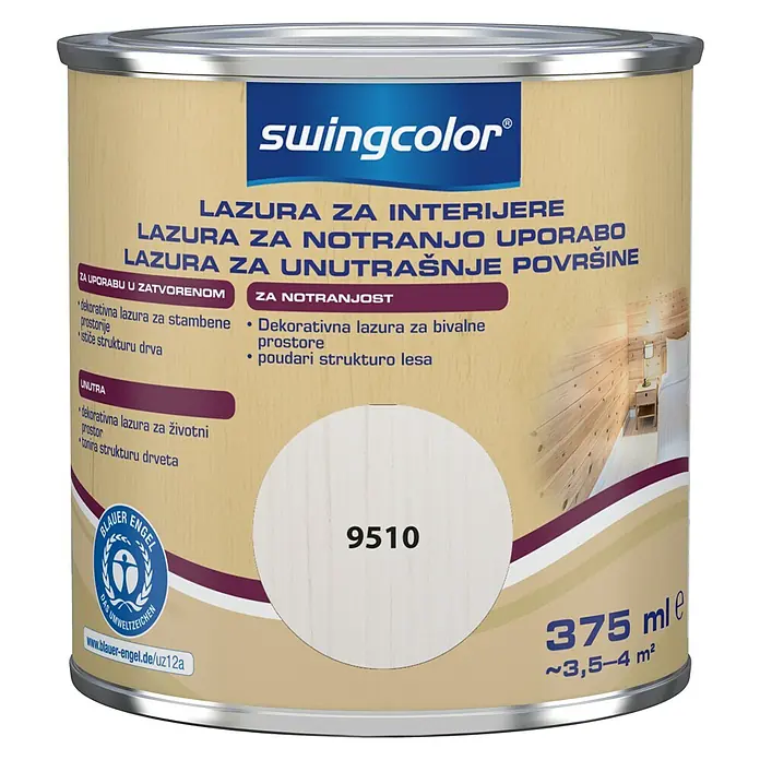 swingcolor Lazura za zaštitu drva - Bijele boje, 375 ml, Na bazi vode - Pogled sprijeda