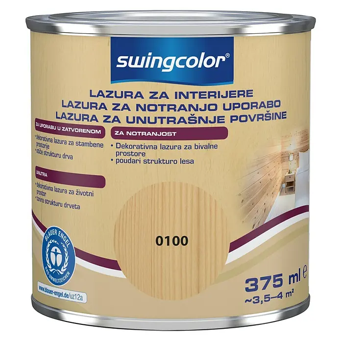 swingcolor Lazura za zaštitu drva - Bezbojno, 375 ml, Na bazi vode - Pogled sprijeda