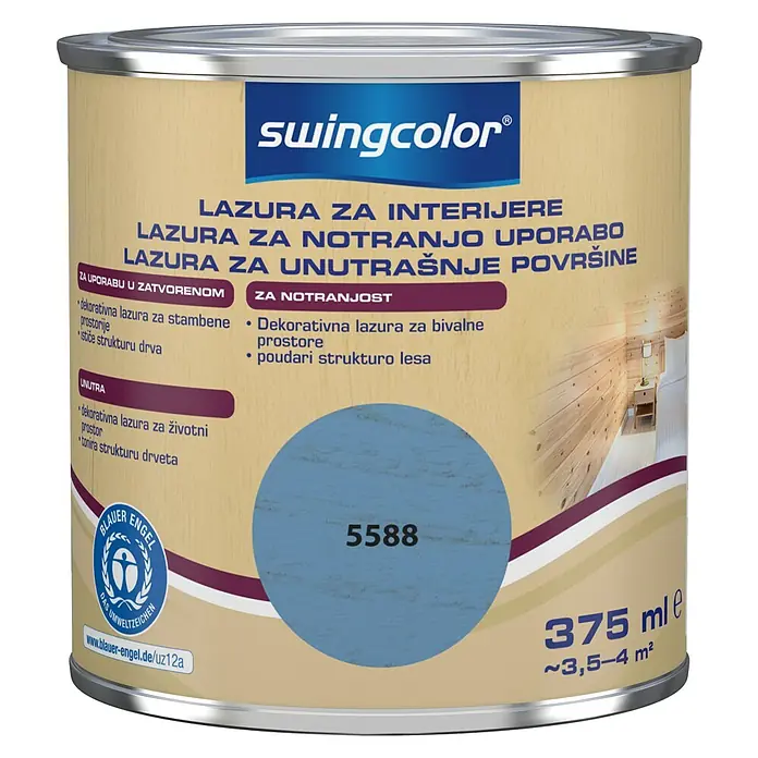 swingcolor Lazura za zaštitu drva - Plave boje, 375 ml, Na bazi vode - Pogled sprijeda