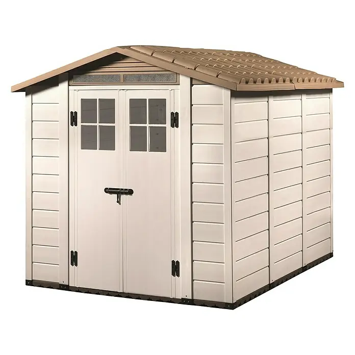 Gerätehaus Tuscany - L x B x H: 229 x 262 x 220 cm, Kunststoff, Beige/Taupe - Diagonale Ansicht