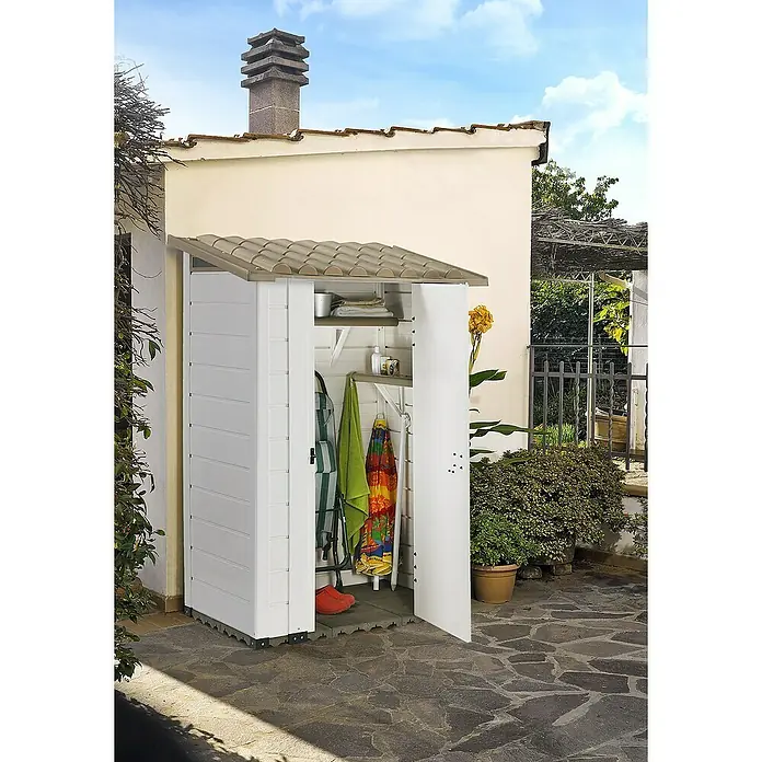 Gerätehaus Tuscany - L x B x H: 139 x 20 x 203 cm, Kunststoff, Beige/Taupe - Stimmungsaufnahme