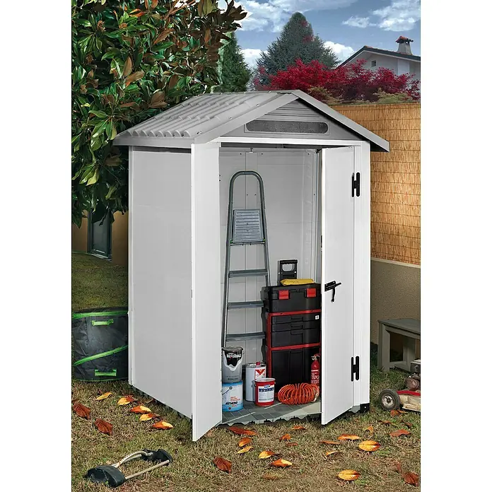 Gerätehaus Urban 120.2P - L x B x H: 122,5 x 122,5 x 214 cm, Kunststoff, Grau - Stimmungsaufnahme