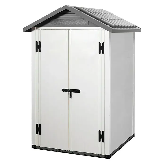 Gerätehaus Urban 120.2P - L x B x H: 122,5 x 122,5 x 214 cm, Kunststoff, Grau - Diagonale Ansicht