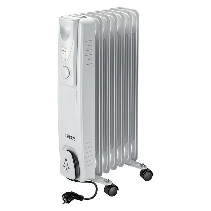 Ölradiator Holly 1500 - 600 W - 1.500 W, Grau, 43,5 x 13,5 x 66 cm - Diagonale Ansicht