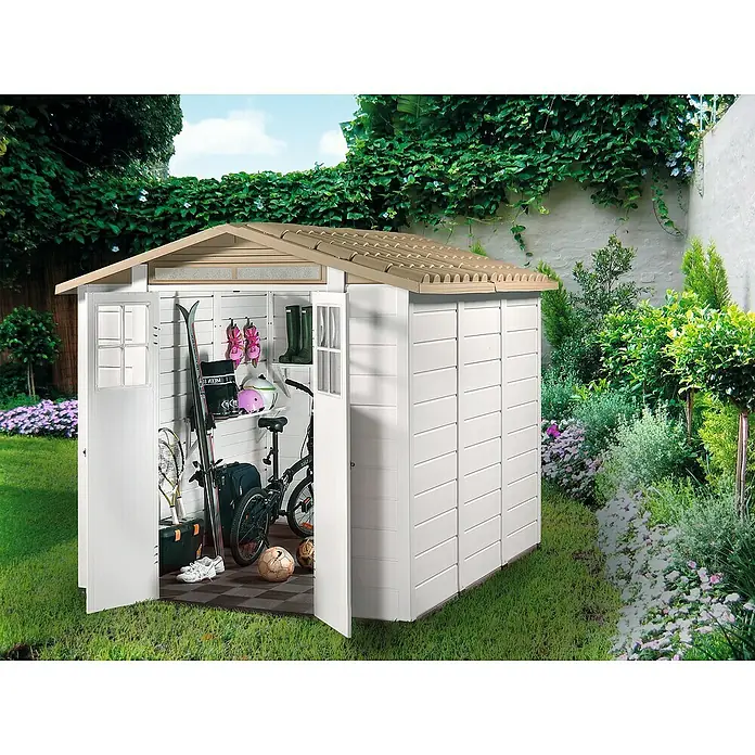 Gerätehaus Tuscany - L x B x H: 229 x 262 x 220 cm, Kunststoff, Beige/Taupe - Stimmungsaufnahme