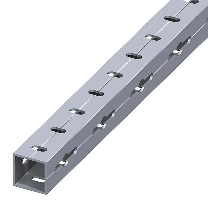 Kantoflex Quadratrohr - 2.500 x 23,5 x 23,5 mm, Aluminium, Blank, Gelocht - Linke Seitenansicht