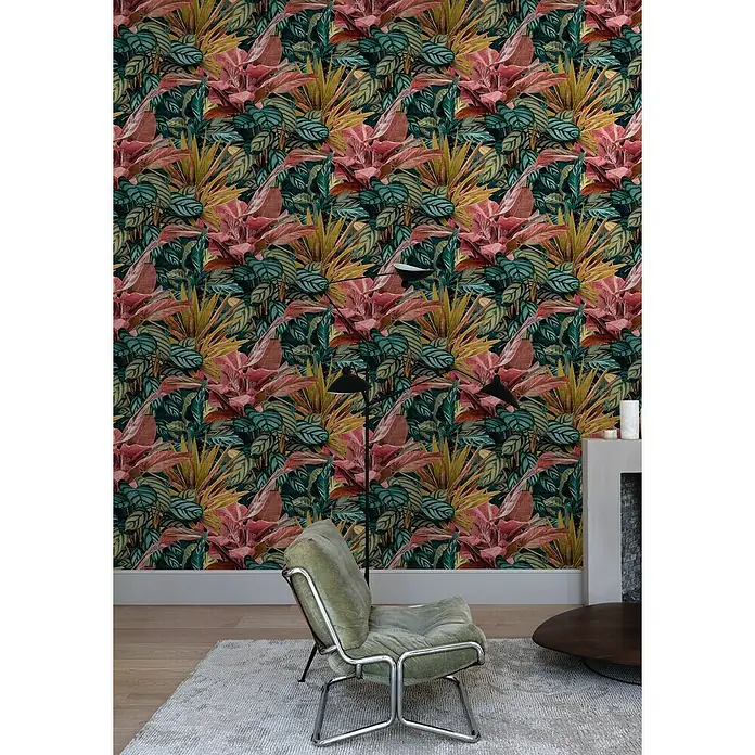 Papel pintado Botánico - Verde, Motivo decorativo, 10 x 0,53 m - Foto ambiente