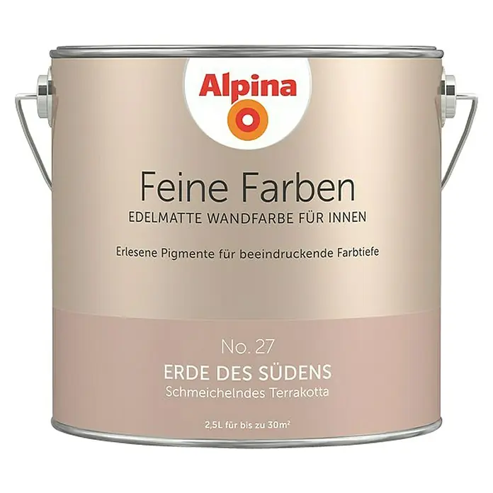 Alpina Wandfarbe Feine Farben - 2,5 l, Erde des Südens, No. 27 - Schmeichelndes Terrakotta, Matt - Vorderansicht