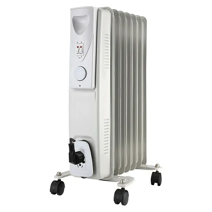 Ölradiator - 600 W - 1.500 W, Weiß, Rippenanzahl: 7 Stk. - Diagonale Ansicht