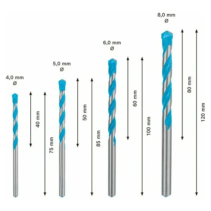 Bosch Professional Expert Mehrzweck-Bohrer Robustline CYL-9 - Durchmesser: 4 mm - 8 mm, 4 -tlg. - Skizze
