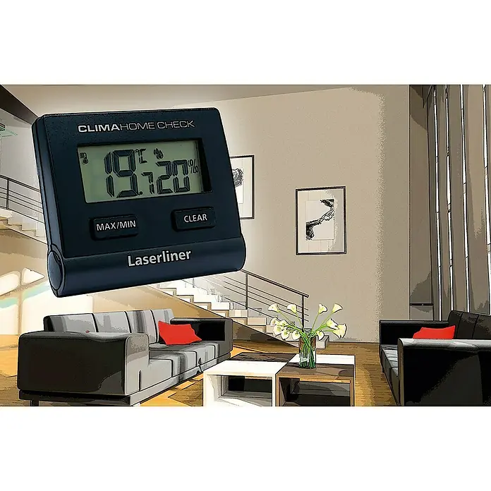 Laserliner Digitales Thermo-Hygrometer ClimaHome-Check - Schwarz, Breite: 66 mm - Informationsansicht