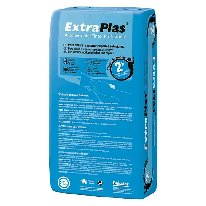 Beissier ExtraPlas Plaste Fachadas - Blanco, 20 kg - Vista angular