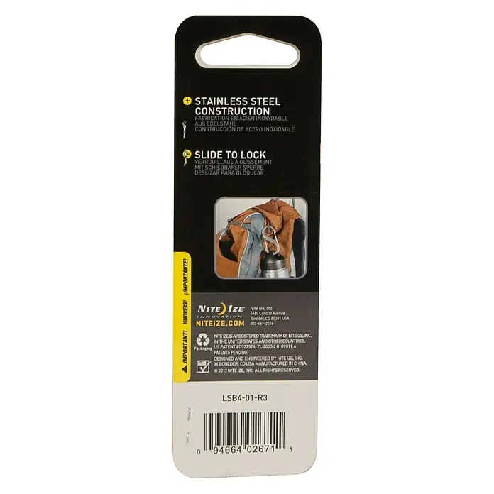 Nite Ize Doppelkarabiner Slide Lock - 89 x 38 mm, Edelstahl, Schwarz, Zugfestigkeit: 33 kg - Rückansicht