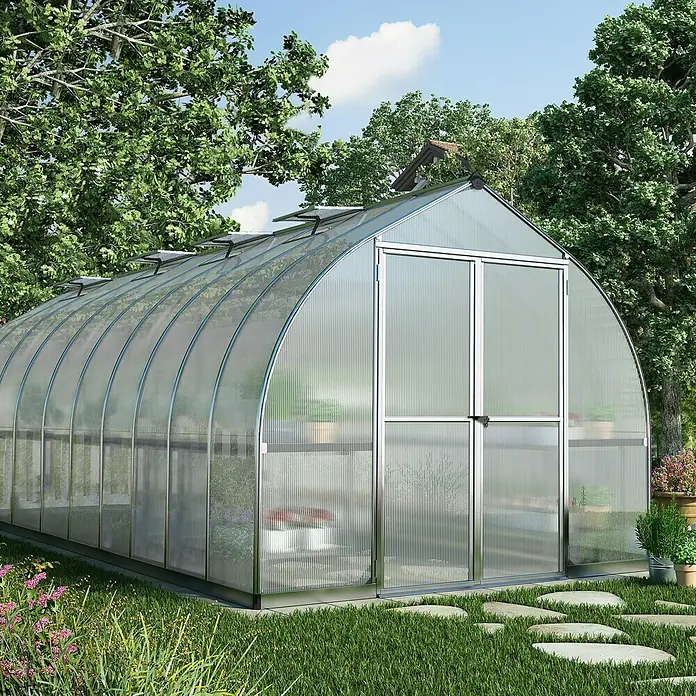 Gewächshaus Bella - 6,04 x 2,44 x 2,17 m, Polycarbonat, Glasstärke: 6 mm, Silber - Stimmungsaufnahme