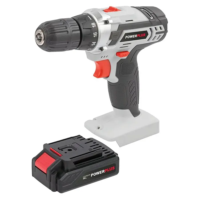 PowerPlus Accuschroevendraaier POWC1071 - 20 V, 1,3 Ah, 1 accu, 400 tpm - 1.400 tpm - Diagonaal zicht
