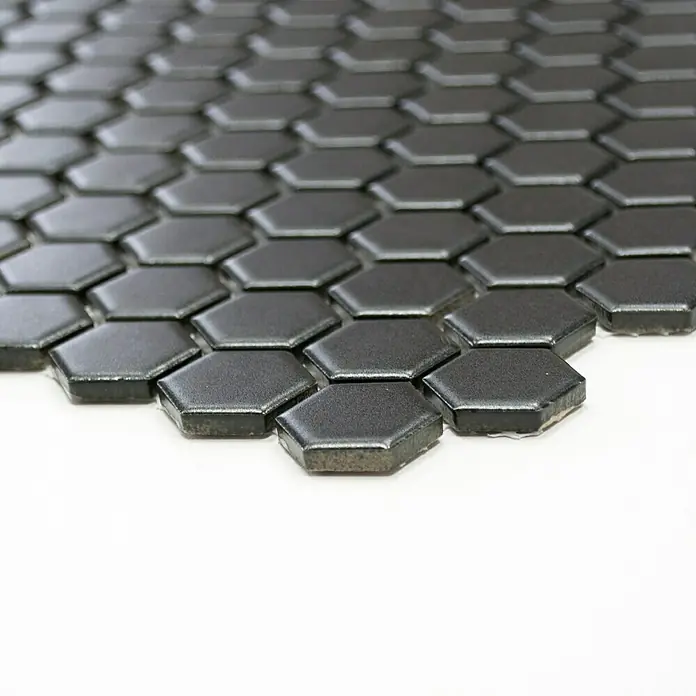 Mosaikfliese Hexagon Uni HX 065 - 26 x 30 cm, Schwarz, Matt - Detailaufnahme