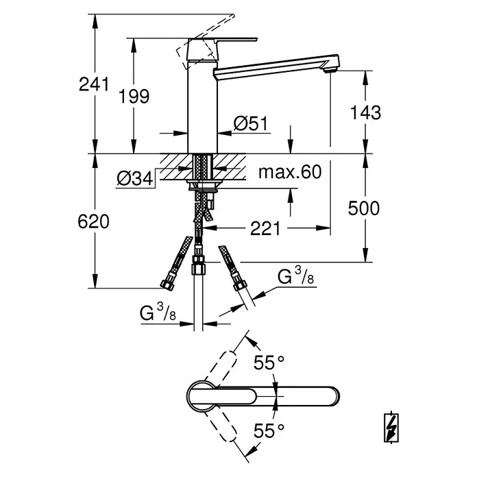 Grohe Spültischarmatur Get - Niederdruck, Chrom - Skizze