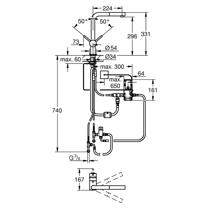 Grohe Spültischarmatur Minta Touch - Touch-Wasseraktivierung, Chrom, Glänzend - Skizze