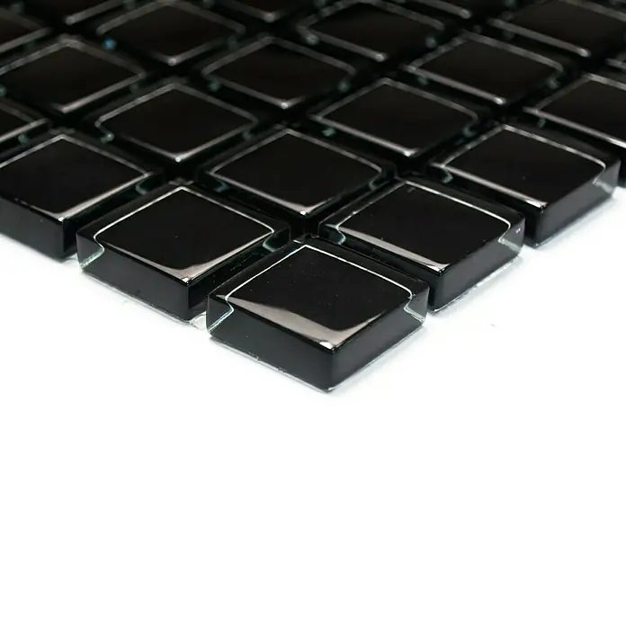 Mosaikfliese Quadrat Crystal Uni XCM 8050 - 32,7 x 30,2 cm, Schwarz, Glänzend - Vorderansicht