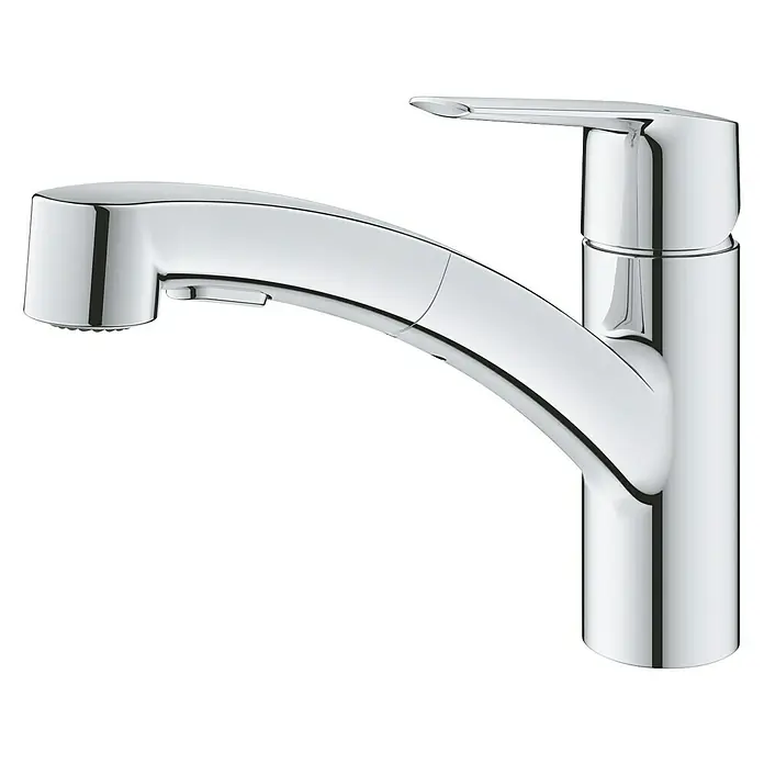 Grohe Start Spültischarmatur QuickFix S-Size - Chrom, Glänzend, Gussauslauf schwenkbar - Diagonale Ansicht