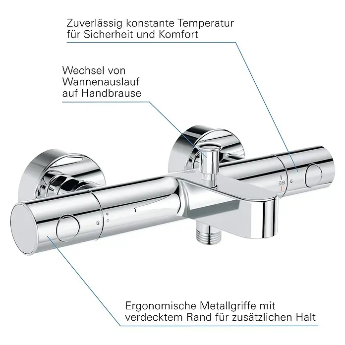 Grohe Wannenthermostat Precision Get - Chrom, Glänzend - Informationsansicht