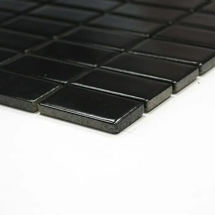 Mosaikfliese Stäbchen Uni ST 395 - 29,8 x 29,8 cm, Schwarz, Matt - Vorderansicht