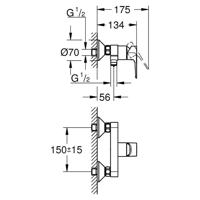 Grohe Brausearmatur Start Loop - Chrom, Glänzend - Skizze