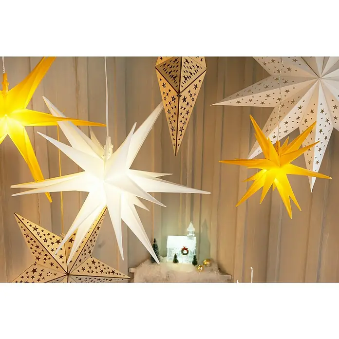 Tween Light Estrella LED colgante 3D - Para exterior, 1 luz, Diámetro: 100 cm, Blanco, Blanco cálido - Foto ambiente
