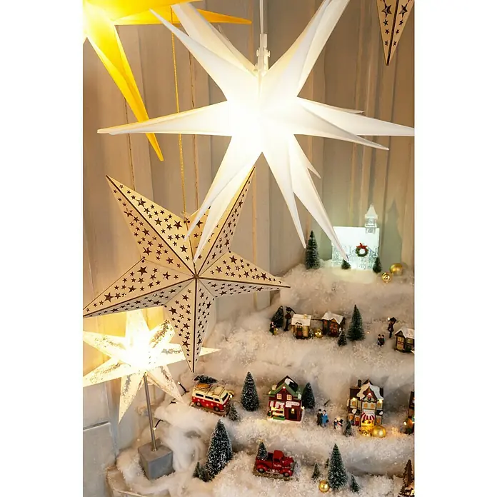 Tween Light Estrella LED colgante 3D - Para exterior, 1 luz, Diámetro: 50 cm, Amarillo, Blanco cálido - Foto ambiente