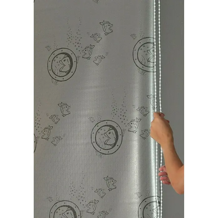 Eco-Dur Eck-Duschrollo - 62 x 137 x 240 cm, Bullauge, Grau/Silber - Detailaufnahme